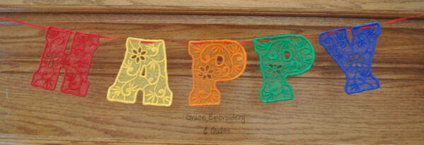 Lace Happy Birthday Banner/Garland - (Rainbow or Single Color) - Image 2