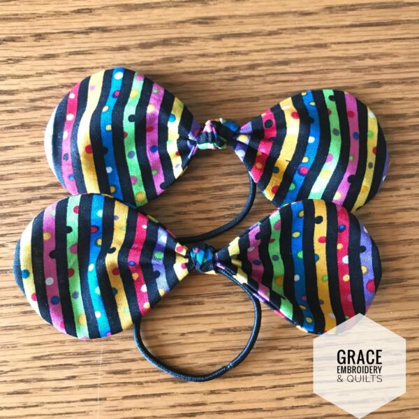 Set of 2 hair bows, Purple/white stars, Purple, Black with rainbow, hair accessories - Image 4