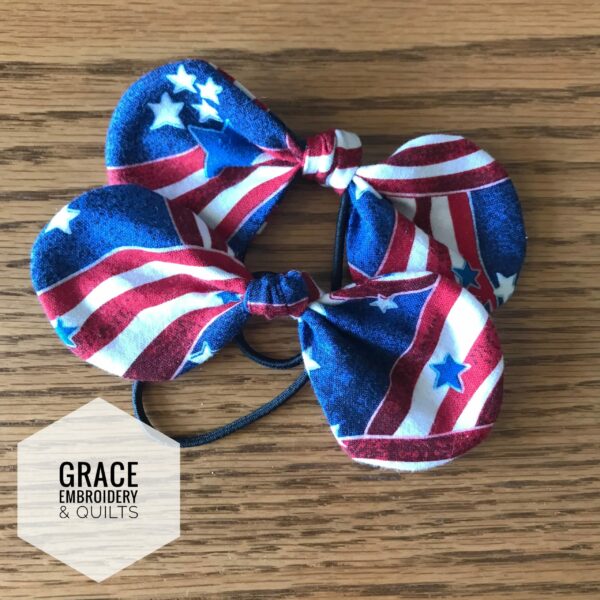 Set of 2 hair bows, Patrotic, Blue with red and white stars, Red with white polka dots, hair accessories - Image 2