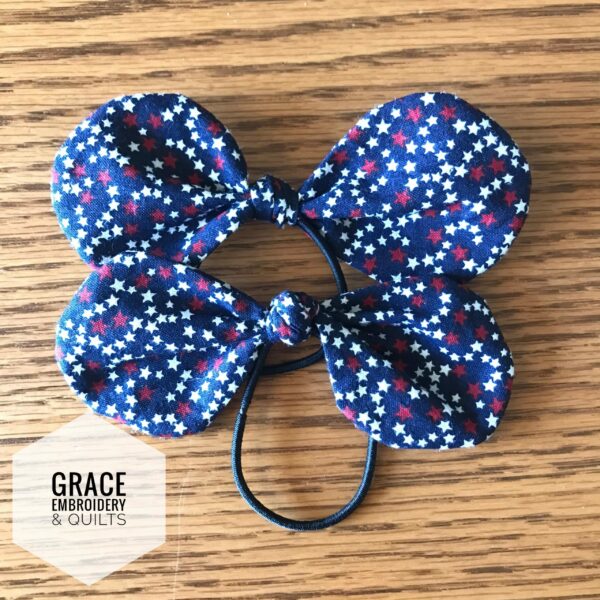 Set of 2 hair bows, Patrotic, Blue with red and white stars, Red with white polka dots, hair accessories - Image 3