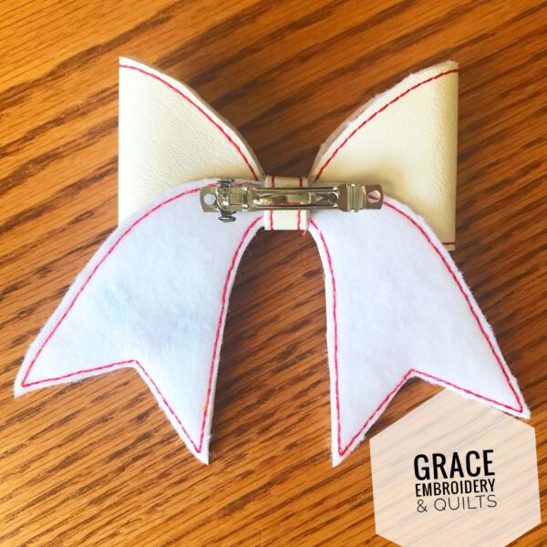 Christmas Hair Bow, vinyl bow, Embroidered, Christmas gift - Image 2