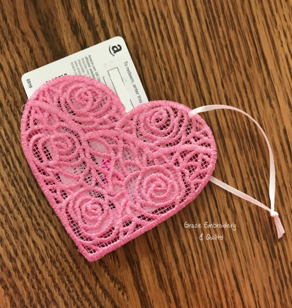 Lace Heart Pocket Ornament, Gift Card Holder, Wedding Favor, Valentine's Day - Image 3