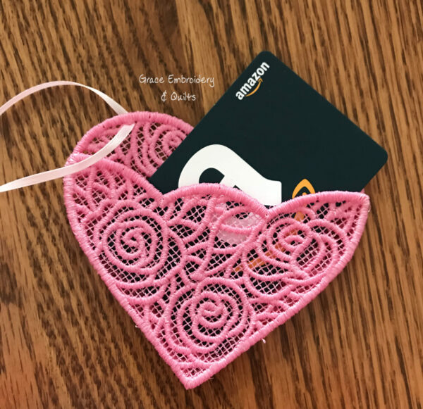Lace Heart Pocket Ornament, Gift Card Holder, Wedding Favor, Valentine's Day - Image 2