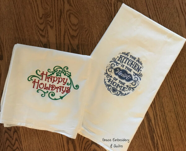 Flour Sack Towels, Tea Towels, Kitchen Towels - Christmas Embroidered