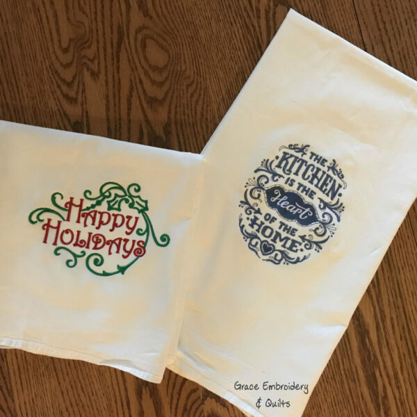 Flour Sack Towels, Tea Towels, Kitchen Towels - Christmas Embroidered