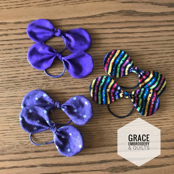 Set of 2 hair bows, Purple/white stars, Purple, Black with rainbow, hair accessories