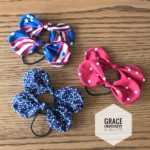 Set of 2 hair bows, Patrotic, Blue with red and white stars, Red with white polka dots, hair accessories