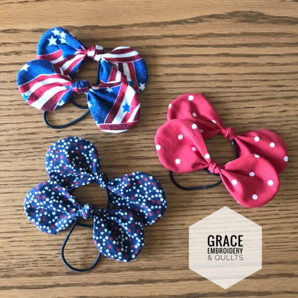 Set of 2 hair bows, Patrotic, Blue with red and white stars, Red with white polka dots, hair accessories