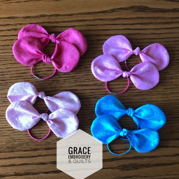 Set of 2 hair bows, Hot pink, light pink, blue, pink with white polka dots, hair accessories