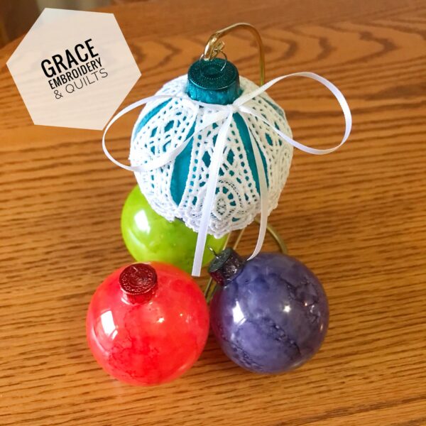 Hand painted lace covered ornament