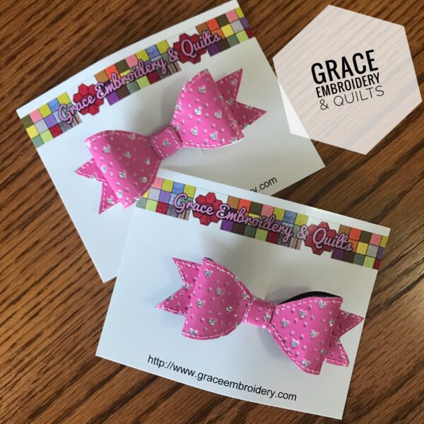 Pink rhinestone heart 4" Girl's hair bow, Vinyl hair bow
