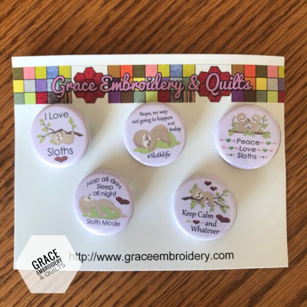 Sloth Pin-back button, set of 5 buttons - Image 4
