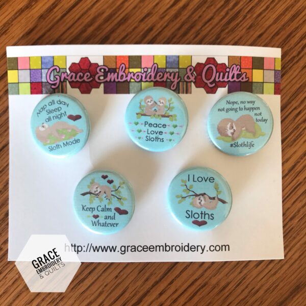 Sloth Pin-back button, set of 5 buttons - Image 3