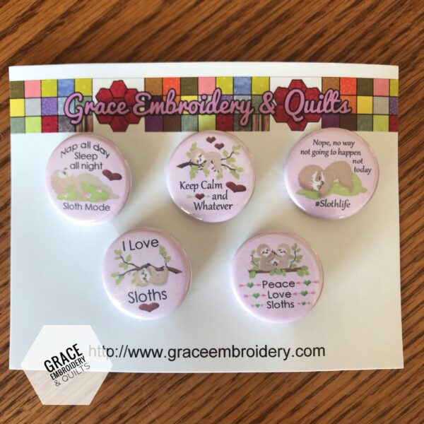 Sloth Pin-back button, set of 5 buttons - Image 2