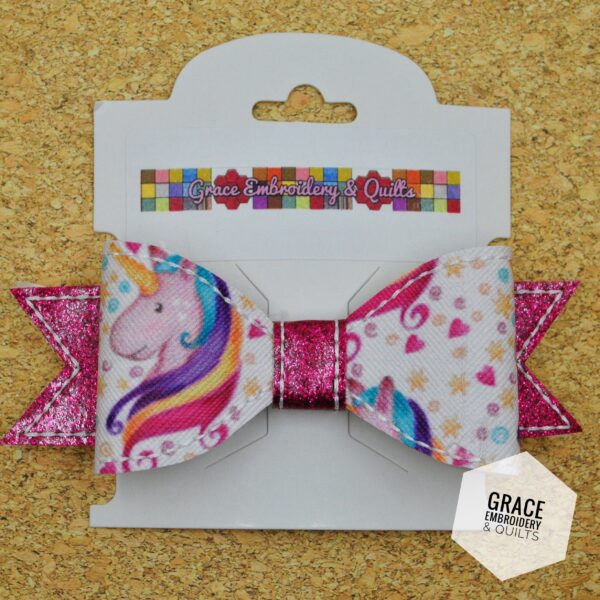 4" Girl's Unicorn hair bow, Vinyl hair bow - Image 2